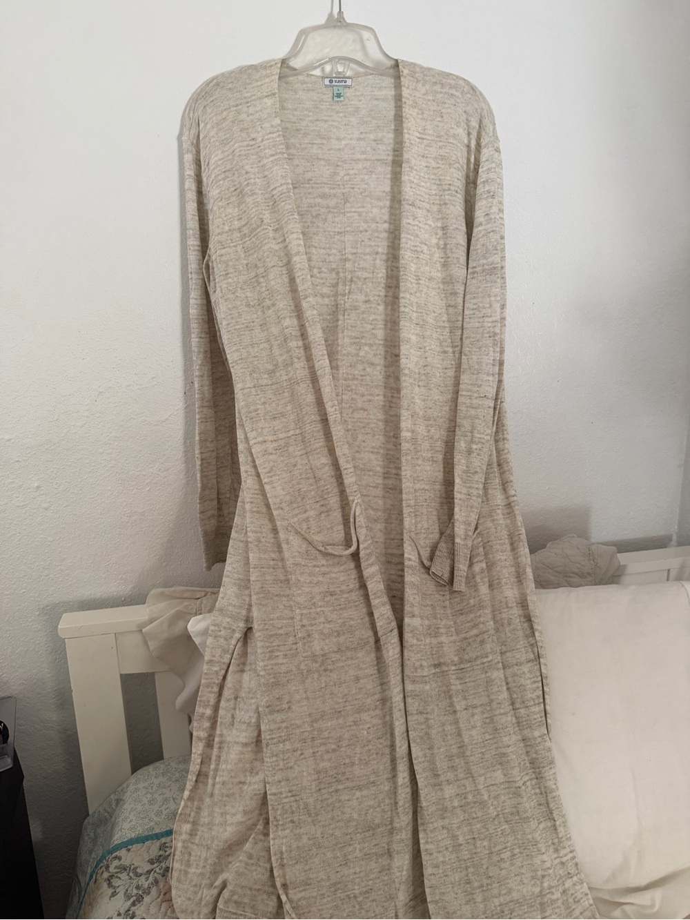 Susina Cream Long Open-Front Cardigan